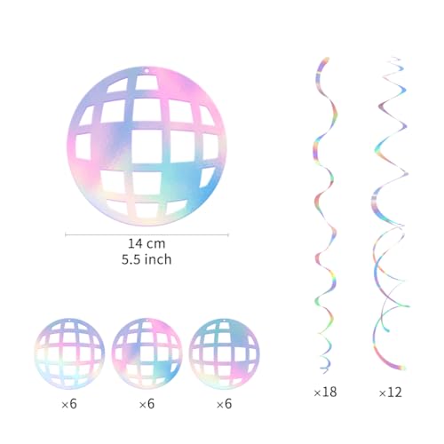 Image of Disco Hanging Swirl Set Party Decorations, 48 Pcs, Disco Ball Party Supplies Sign,Silver