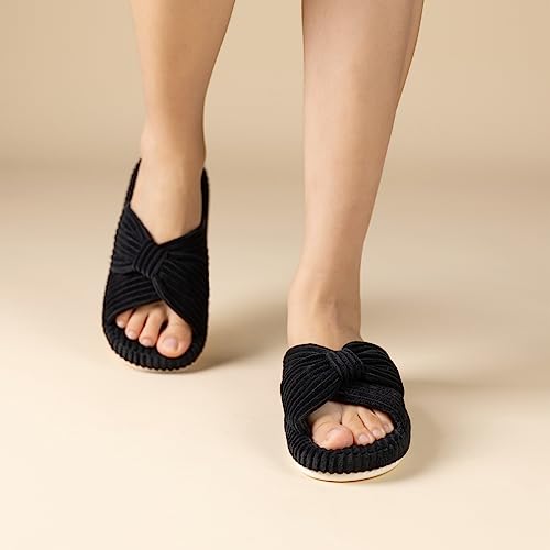 Image of Chantomoo Slippers for Women Memory Foam House Bedroom Corduroy Bow Crossbands Slipper Shoes Comfy Trendy Gift Slippers