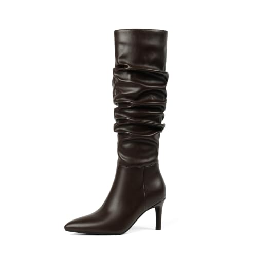 Image of Easyfox Knee High Boots Women Pointed Toe Stiletto Heel Tall Boots | Side Zipper,3 In Stiletto Heel,Fall Spring Winter Fashion Dress Tall Boots,Evening Bridal office Long Boots