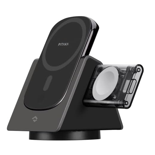 PITAKA Support de Charge et Banque d'alimentation sans Fil 4-en-1 Compatible MagSafe [MagEZ Slider] pour iPhone 12/13, AirPods, AIrPods Pro, avec Power Dongle pour Apple Watch