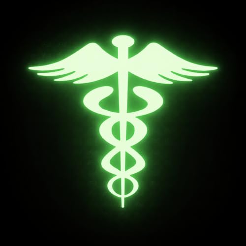 Image of Doctor Radium Glow Car Sticker | Medical Symbol Caduceus Glow-in-Dark Sticker for Car, Bike & Helmet | Night Reflective & Radium Decal (Size 9x10.5 cm) Pack of 2