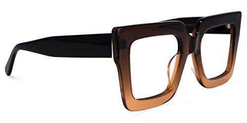 Zeelool Stylish Acetate Thick Oversized Square Blue Light Blocking Glasses Eyewear For Women Brandon Vfp0306-01 Tawny #TOP3