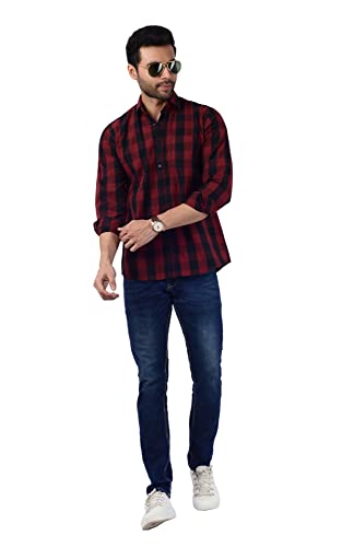 Image of FIFTH ANFOLD Mens Checkered Full Sleev Pure Cotton Spread Collar Shirt