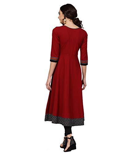 Image of Yash Gallery Womens Cotton Slub Regular Fit Embroidered Anarkali Kurta