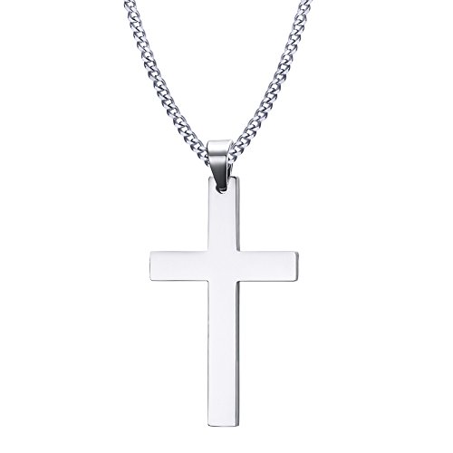 Gkmamrg Pendentif Croix Acier Inoxydable Croix Pendentif avec 50 cm Collier pour homme femme femmes, argent noir or