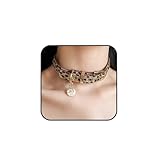 PU Simulated Leather Punk Choker Necklaces Leopard Print Necklace Wrap Suede Neck Chain Choker Goth Vintage Animal Print Choker Adjustable Collar Necklace for Women Party Jewelry (Brown) (Brown)