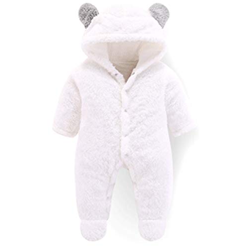 Camidy Newborn Baby Girl Boy Cute Bear Ear Warm Fleece Hooded Jumpsuit Romper Snowsuit (9-12 Months, White)