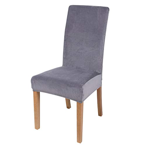 smiry Velvet Stretch Dining Room Chair Covers Soft Removable Dining Chair Slipcovers Set of 4, Silver Grey
