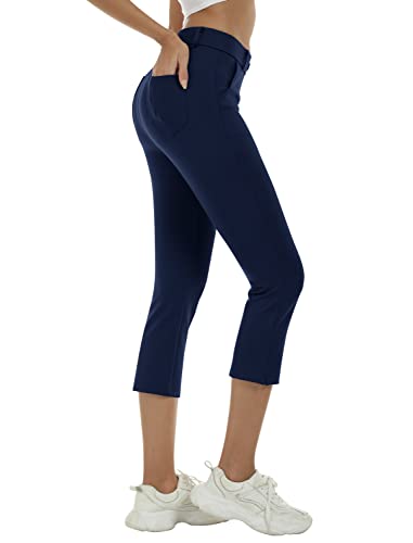 Pantalon capri de golf femme extensible coupe ajustée droite avec poches