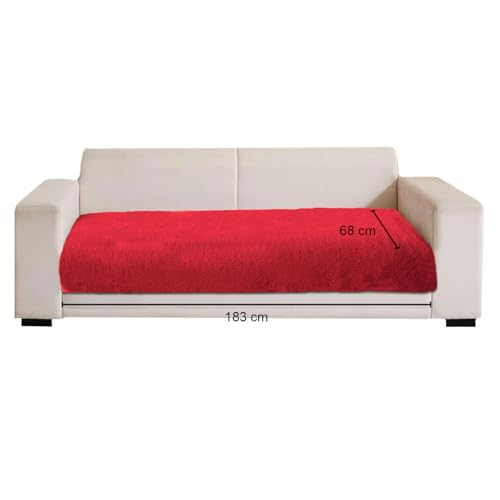 Image of Luxe Home Premium Rabbit Fur Sofa Cover 3 Seater Ultra-Soft Washable Anti-Slip Slipcover for Sofa (Maroon, 68x183 cm)