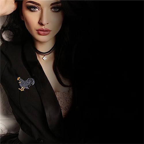 Image of Chicken Rooster Brooch Pin for Men Women Crystal Rhinestone Gold Plated Enamel Cute Hen Animal Ladies Fashion Personality Novelty Funny Lapel Pin Brooch