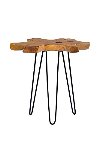 Qiyano Beistelltisch Massiv Holz Wurzel Tisch Couchtisch aus Teakholz mit Metallfüßen für Wohnzimmer Flur Nachttisch Abstelltisch im Retro-Stil, Farbe: Lackiert Cover