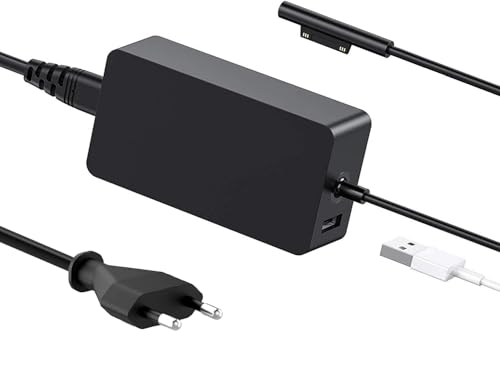 Surface Laptop Ladekabel 65W 15V 4A Microsoft Surface Pro Ladegerät Netzteil für Surface Pro 9/8/7/6/5/4/3/X Surface Laptop 5/4/3/2 Surface Go 3/2/1 Surface Book 3/2/1 Charger mit USB-Port