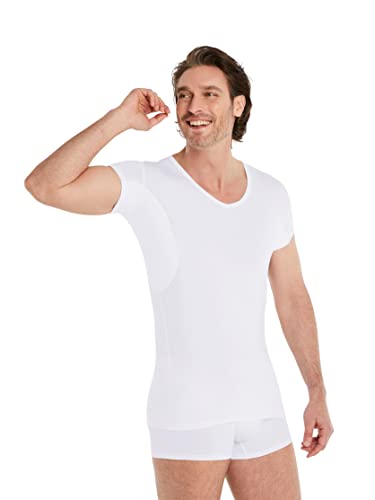FINN Camiseta Anti-Sudor Hombre con Mangas Extra Cortas Debajo Camisas de Manga Corta y Polos - Camiseta Interior con Protección Garantizada contra Manchas de Sudor y Mal Olor Blanco S