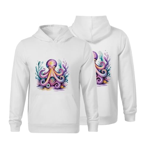 Kids Watercolor Octopus Boys Girls Lightweight Kangaroo Pocket Fleece Hoodies