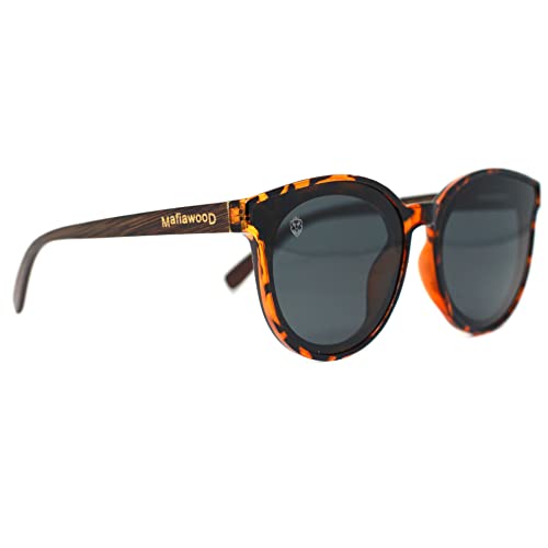 Large Turtle Acetate Sunglasses with Dark Brown Bamboo Arms, with polarized lenses, Margot Turtle MafiawooD