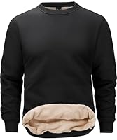 Tansozer Fleece Jumper Mens Crew Neck Sweatshirts Sherpa Lined Shirt Work Thermal Top Winter Casual Sweater Warm, Black, S