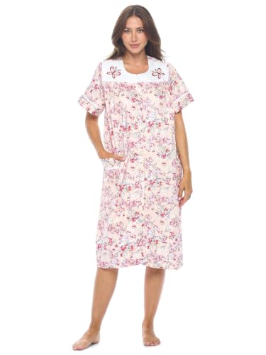 Image of Casual Nights Women's Snap - Front House Dress Short Sleeve Woven Housecoat Duster Lounger Robe with Pockets