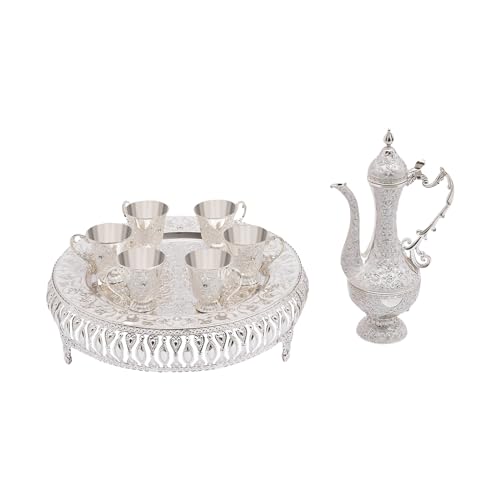 SUONTY Set di tazze da caffè e servizio da tè, 6 persone, 8 cucchiaini, vintage, raro, servizio da caffè in lega di zinco, servizio da tè per decorazione tavolo da tè (argento e bianco)