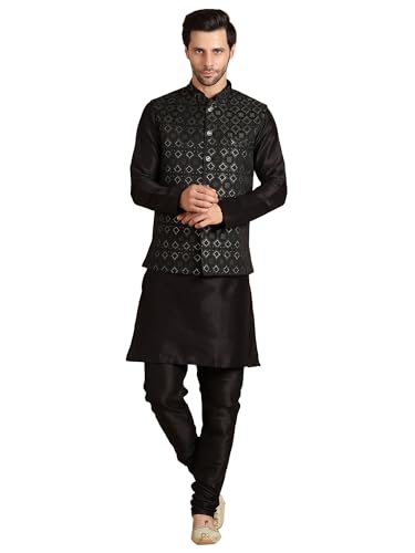 Image of men's Silk Blend Kurta Pejama & Waistcot Set
