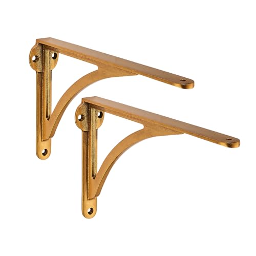 Khtumeware 100% Solid Brass Decorative Shelf Brackets 6-inch Wall-Mounted Shelving Brackets 2-Pack Antique Brass Vintage Metal Shelf Bracket Victorian Wall Bracket.