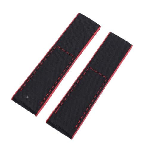 Bracelet montre nylon cuir véritable compatible Breitling 22mm noir rouge