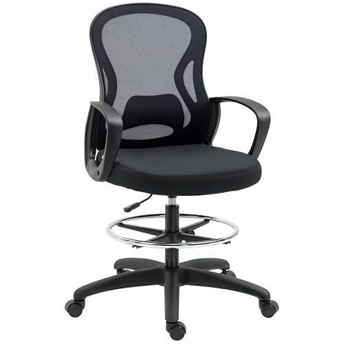 Vinsetto Chaise Bureau Ergonomique, Fauteuil de Bureau avec Repose-Pieds et accoudoirs, Chaise à Dessin en Maille, Hauteur réglable, Soutien Lombaire,...