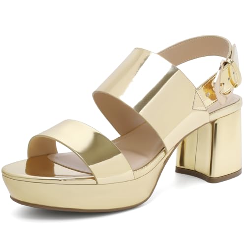 Image of RIBONGZ Block Heels Prom Heeled Sandals for Women Chunky Square Open Toe Strappy High Heels Ankle Strap Wedding Bridal Shoes High Heel Sandals for Party Dress