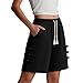 PmiYniV Women's Bermuda Shorts Summer High Waisted Casual Drawstring Fashion Shorts with Pockets Loose Knee Length Clothes Black