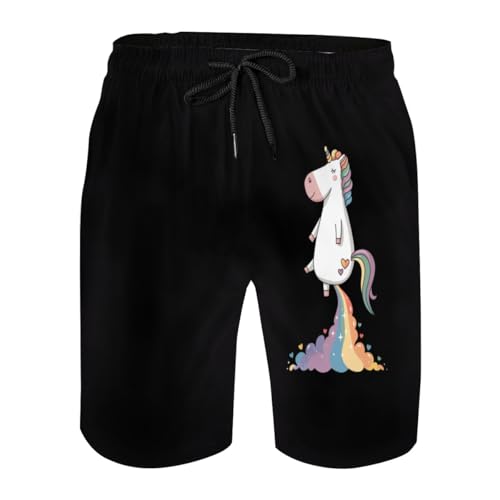 Funny Unicorn My Farts are Magical Mens Swim Trunks Boys Quick Dry Board Shorts with Mesh Lining
