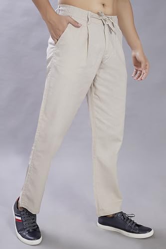 Image of DIVISIVE Men's Relaxed Fit Front Pleated Cotton Linen Blend Trousers
