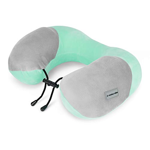 Image of Nasher Miles 100% Pure Memory Foam Travel Neck Pillow, 360 Stable Neck Support with Snap-on Button (Teal and Grey)