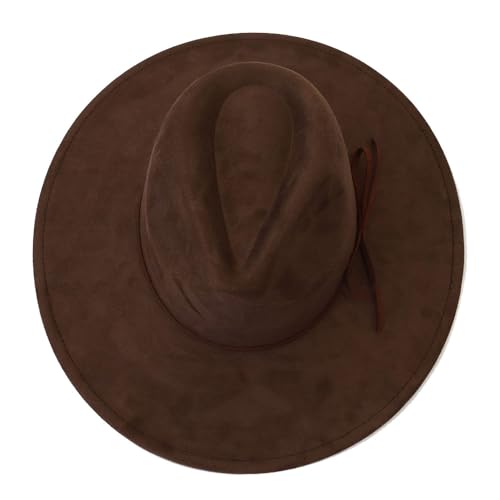Image of Fedora Hats for Women Man with Big Wide Brim Classic Suede Panama Hat Western Outdoor hat