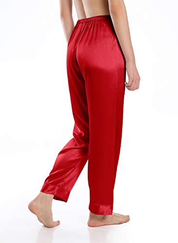 Wantschun Womens Satin Silk Sleepwear Long Pajamas Pants Nightwear Loungewear Pj Bottoms Trousers Wine Red XXL