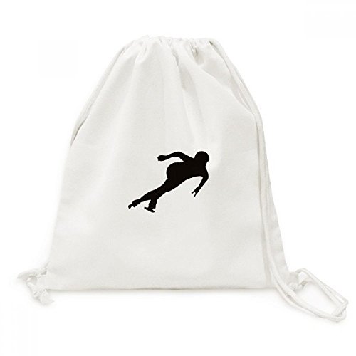 Sac de sport à cordon en toile noire avec silhouette de patinage d'hiver