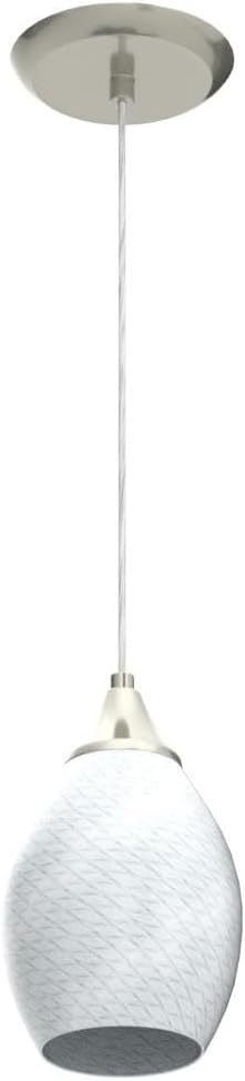 Glassland Pendant Light, 1 Light Kitchen Lighting in Brushed Nickel with White Glass, ETL Listed