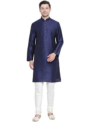 Image of VASTRAMAY VM Mens Silk Blend Kurta Pyjama Set - Classic Ethnic Attire for Timeless Style and Cultural Celebrations | Soft Comfortable Solid Full Sleeves Kurta and Churidar Pyjama Set