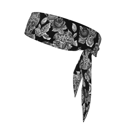 Skull Flowers Tie Headband for Men Women Adjustable Sports Sweatband Head Ties for Yoga Workout Running