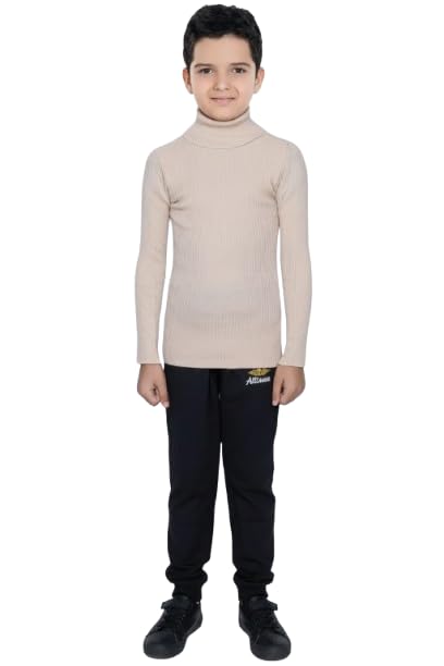 H&Y VENTURE Boys Premium Full Sleeve high Neck Winter wear t Shirt Soft Stretchable Cotton Blend Fabric Stylish Casual Outfit for Kids (in, Age, 5 Years, 6 Years, Regular, Light Beige)