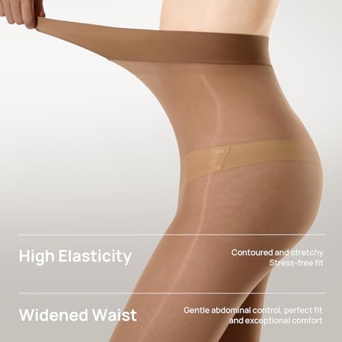 Image of MANZI Women's Shiny Pantyhose Sheer Shimmer Tights High Waist Oil Shimmery Ultra Silky Nylons Pantyhose