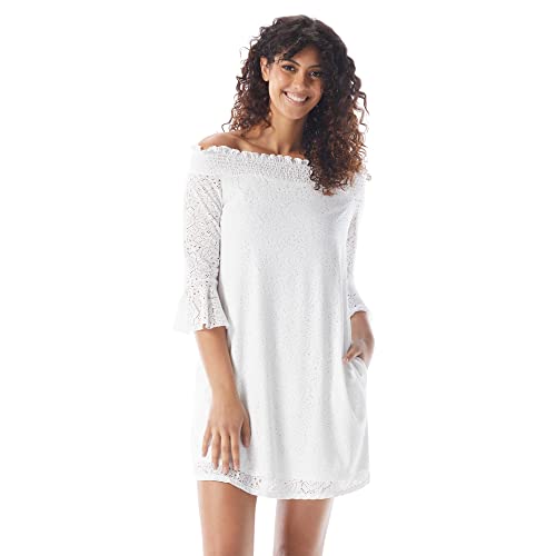 Image of BEACH HOUSE Style Kelsea UPF 50+ Jersey Smocked Off The Shoulder Dress with Pockets