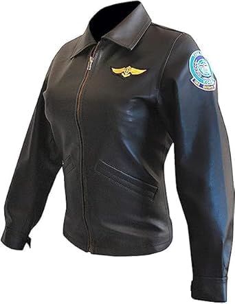 Women's Top Kelly Flight McGillis Pilot Charlie Aviator Gun Leather Jacket | Charlie Black Bomber Air Force Jacket2