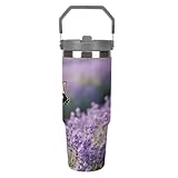 Edelstahlbecher mit Griff und Strohhalm-Deckel, vakuumisoliert für 12 Stunden warm/kalt, konisches...