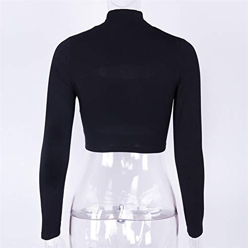 Susupeng Women Mock Neck Long Sleeve Cut Out Open Front Crop Top Tee Tops Slim Short T-Shirt (Small, Black)