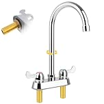KWODE 4" Center Commercial Bar Sink Faucet, 2-Hole Deck Mount Utility Sink Faucet with 6" Gooseneck Swivel Spout & Dual Lever Handles for Laundry Tub RV Bar Sink, Brass Constructed, Chrome