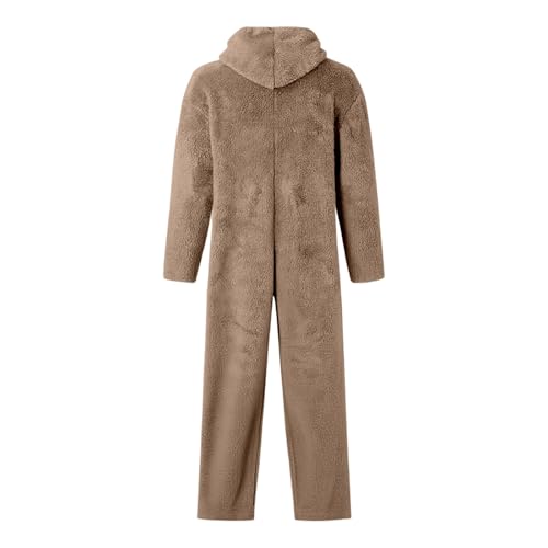 Mono de invierno para hombre pijama entero holgado con capucha y cremallera de forro polar gris 4