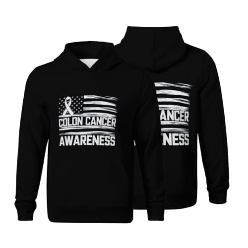 Kids Colon Cancer Awareness Month Retro American Flag Boys Girls Lightweight Kangaroo Pocket Fleece Hoodies