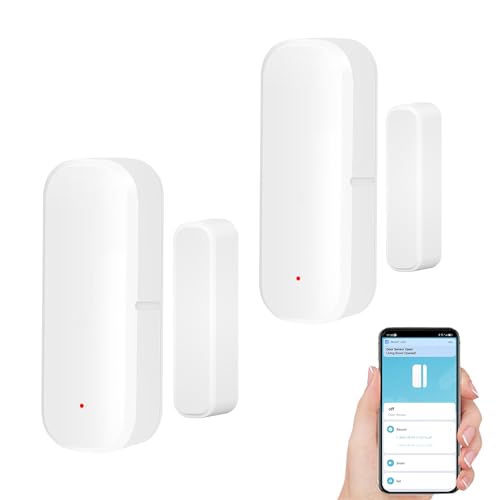 WiFi Door Sensor Window Detector: Smart Magnetic Door Open Detector with App Alerts, Wireless Home Security Contact Sensor, Tuya App Remote Control, Compatible with Alexa Google Assistant (2-Pack)