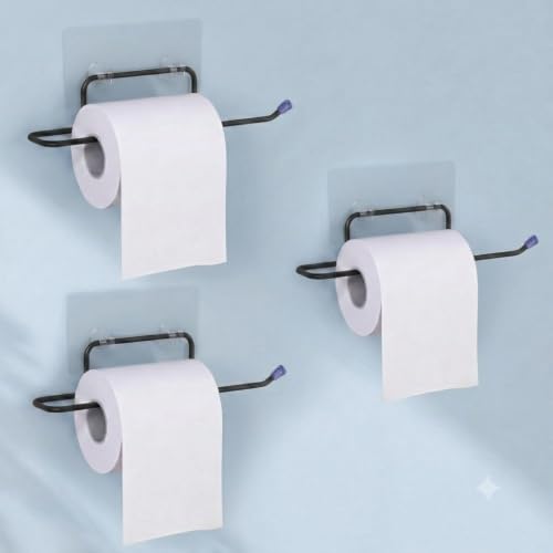Image of Plantex Toilet Paper Holder for Bathroom /GI Steel Toilet Paper Roll Holder with Minor Surface Marks from Transit, Fully Quality Checked /Self Adhesive Tissue Paper Holder - Pack of 3 (Black)