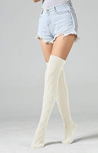 SherryDC Women's Cable Knit Thigh High Boot Socks Extra Long Winter Stockings Leg Warmers3